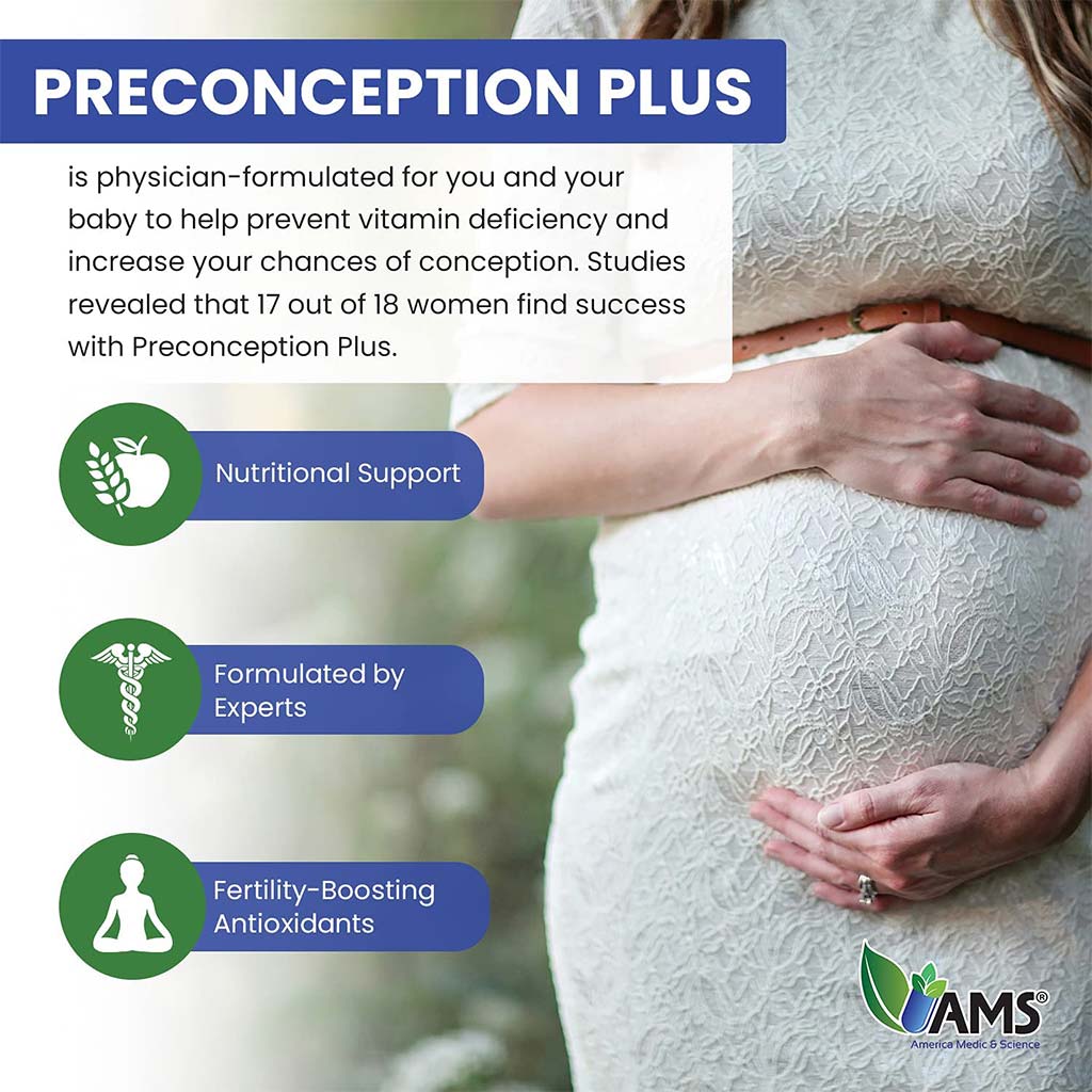 كبسولات نباتية AMS Preconception Plus، دعم ما قبل الولادة، مكمل للحمل والخصوبة، عبوة من 180 كبسولة