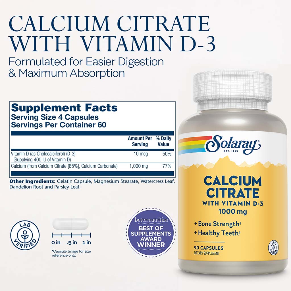 Solaray Calcium Citrate 1000 mg With Vitamin D3 Capsule 90's