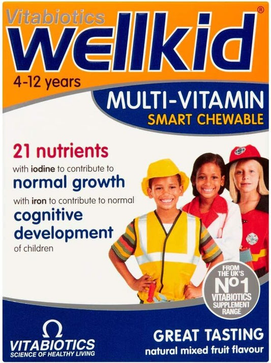 أقراص فيتابيوتيكس ويلكيد الذكية القابلة للمضغ متعددة الفيتامينات للأطفال من سن 4 إلى 12 عامًا، عبوة من 30 قرصًا