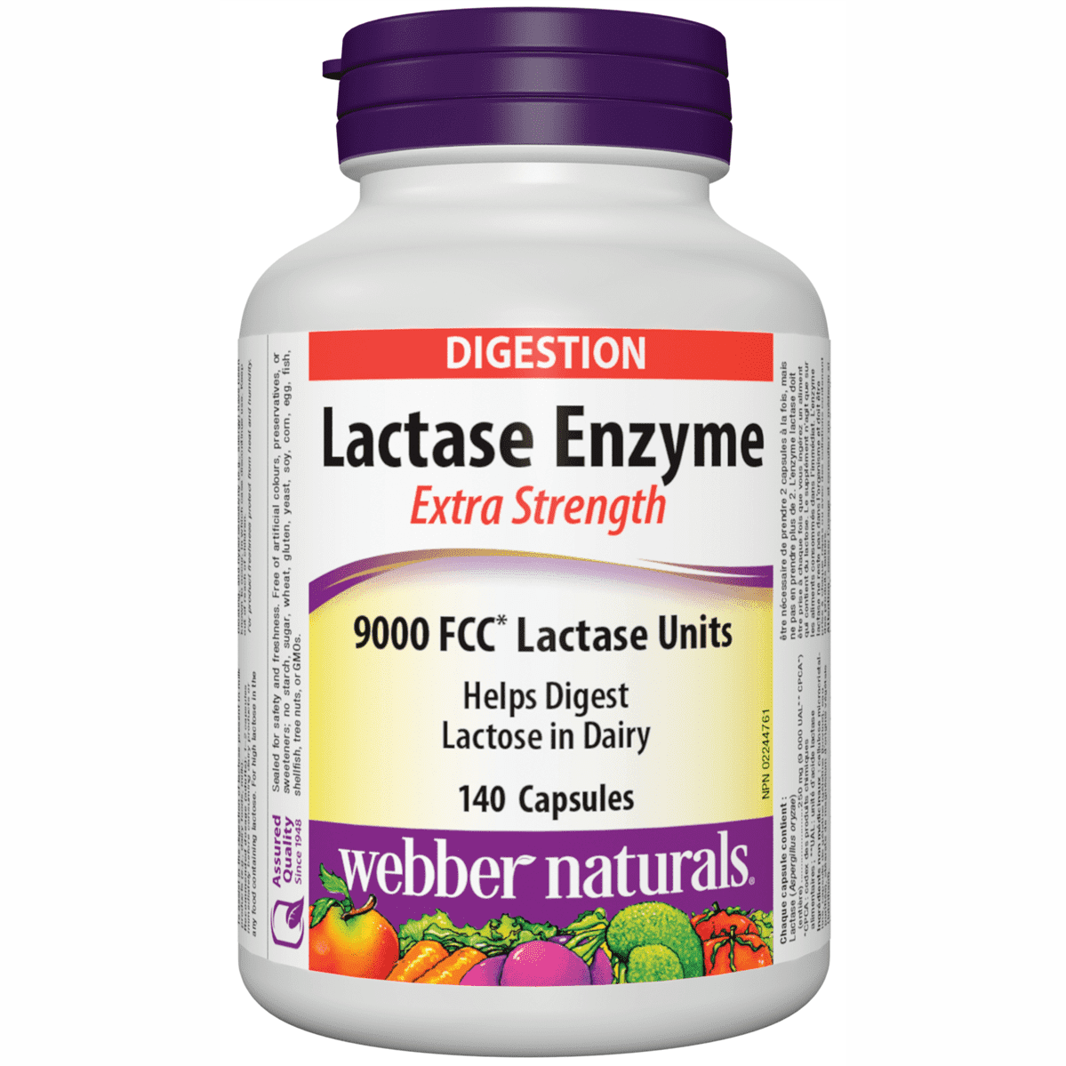 Webber Naturals Lactase Enzyme 9000 FCC* Lactose Units Extra Strength 60 Capsules