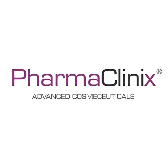 Purple and black logo for PharmaClinix Advanced Cosmeceuticals.